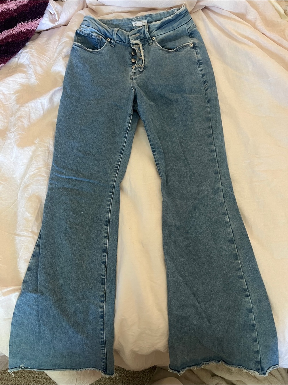 Good American Light Blue Button-Fly Flare Jeans